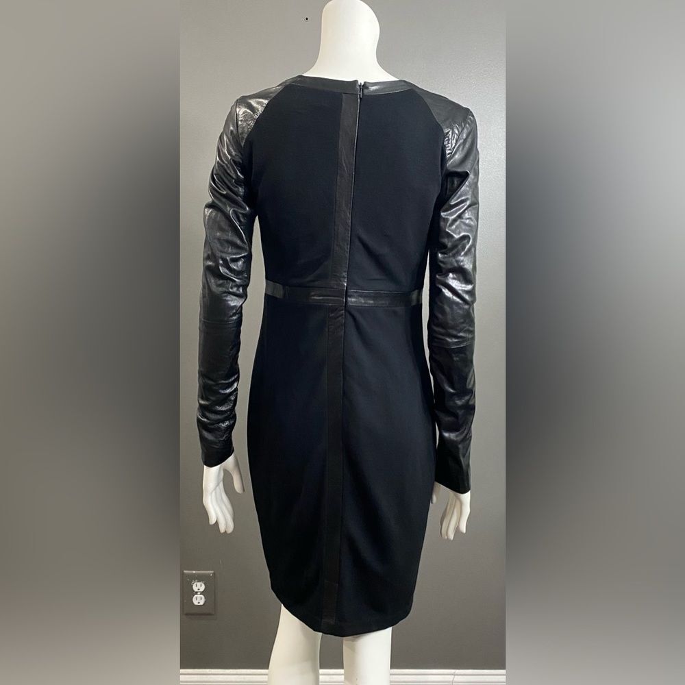 June Long Sleeve Black dress w/Distinctive genuine leather trim detailing Size S - Picture 3 of 12
